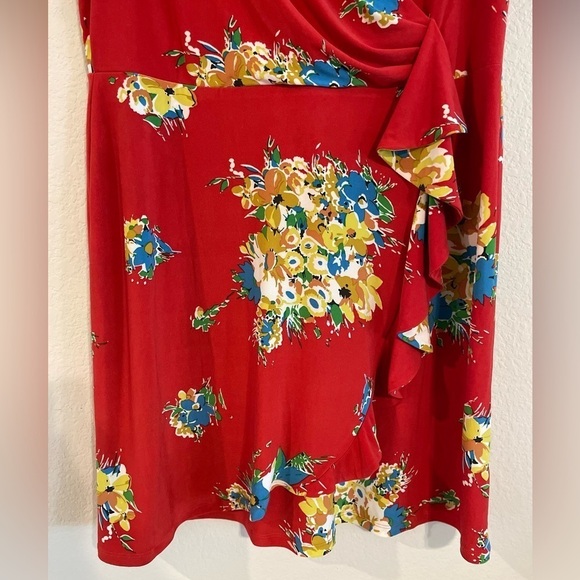 Lauren Ralph Lauren Women’s Midi Faux Wrap Dress Size 16 Red Floral Contemporary - Picture 9 of 16